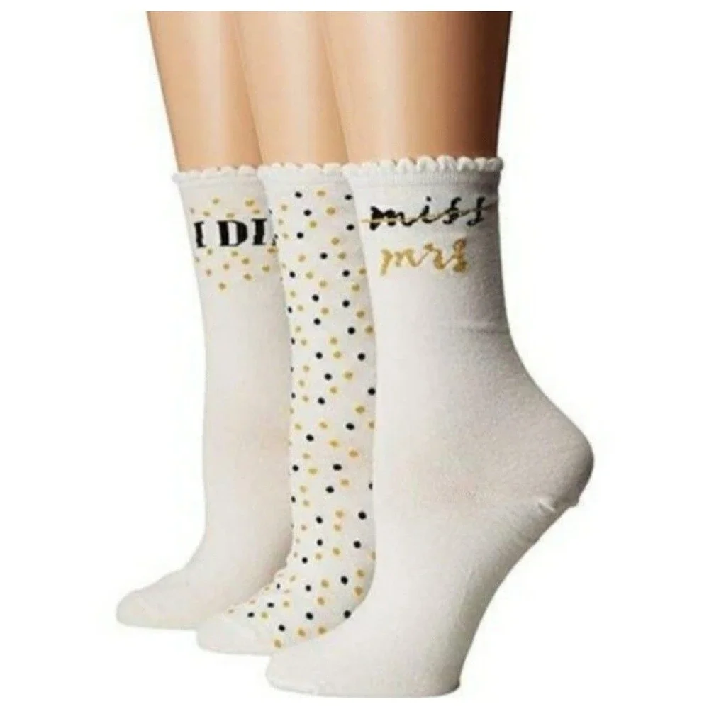 New In Box Kate Spade 3 Pack Bridal Gift Set Socks for the Bride Wedding I DO